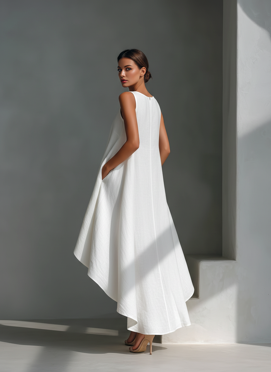 Alyna - Vestido Midi Sem Mangas Com Bainha Assimétrica