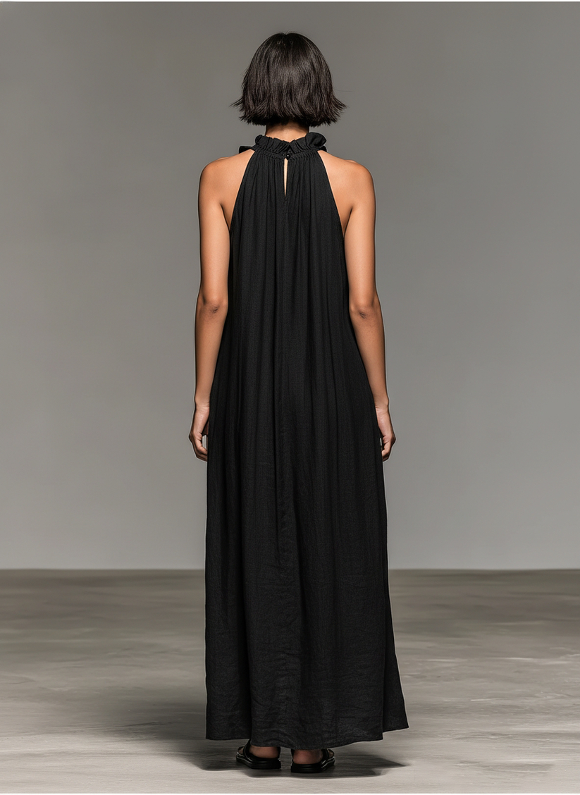 Fiora - Vestido Longo SEM Mangas, Com Babados, Decote Halter E Bolsos
