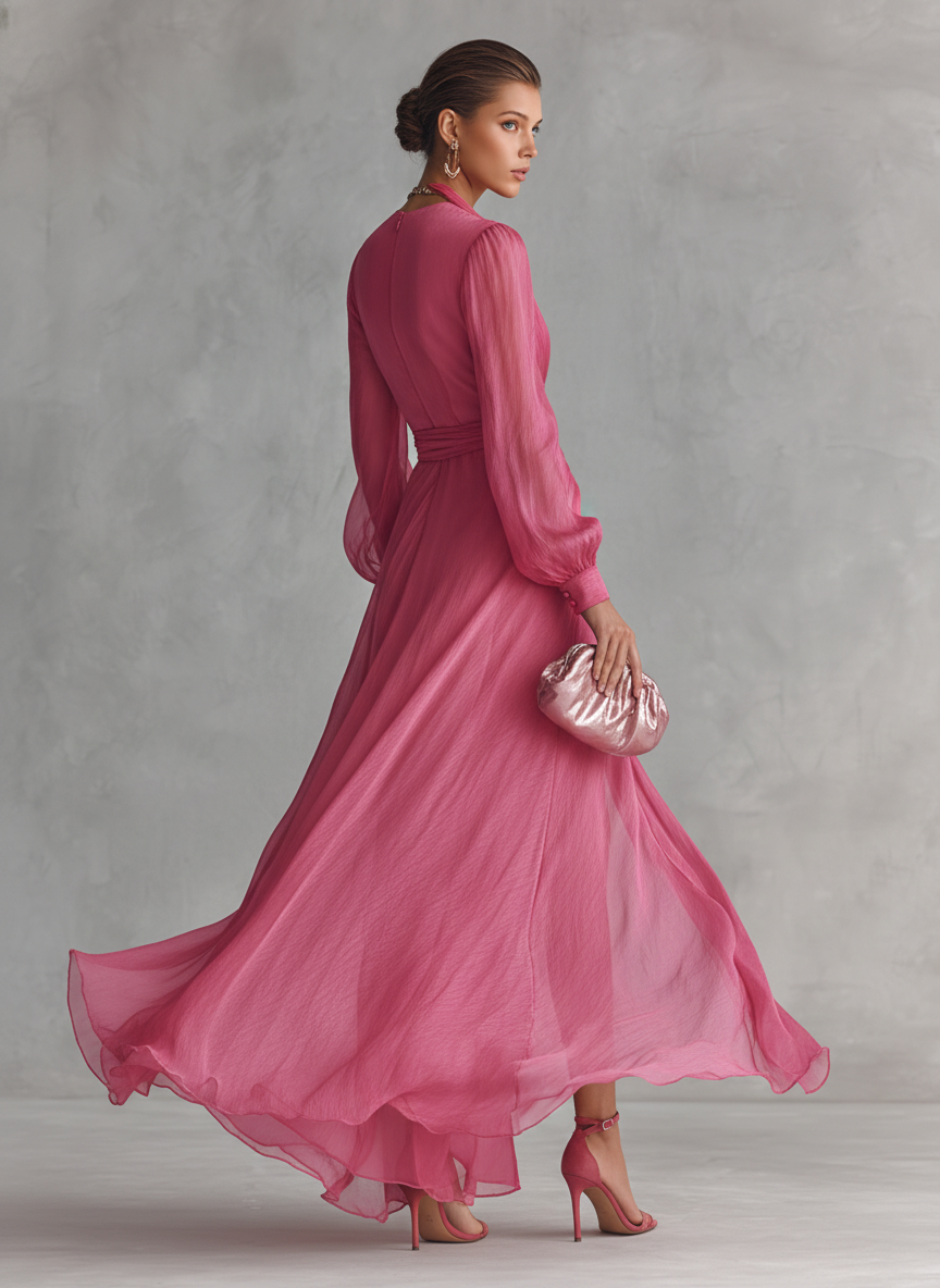 Jalesa - Vestido Maxi Em Chiffon Com Laço Na Cintura
