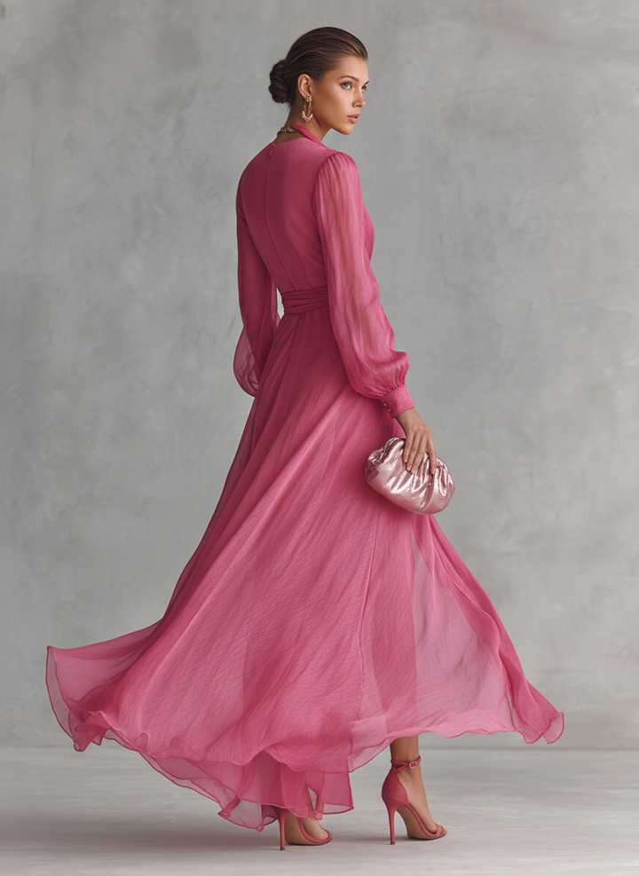 Jalesa - Vestido Maxi Em Chiffon Com Laço Na Cintura