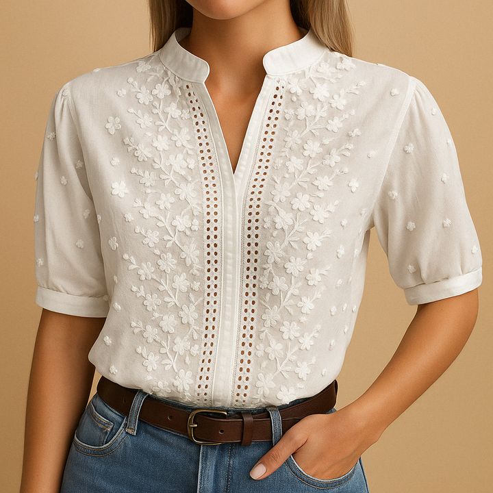 Leanaa - Blusa Moderna Com Bordado Floral