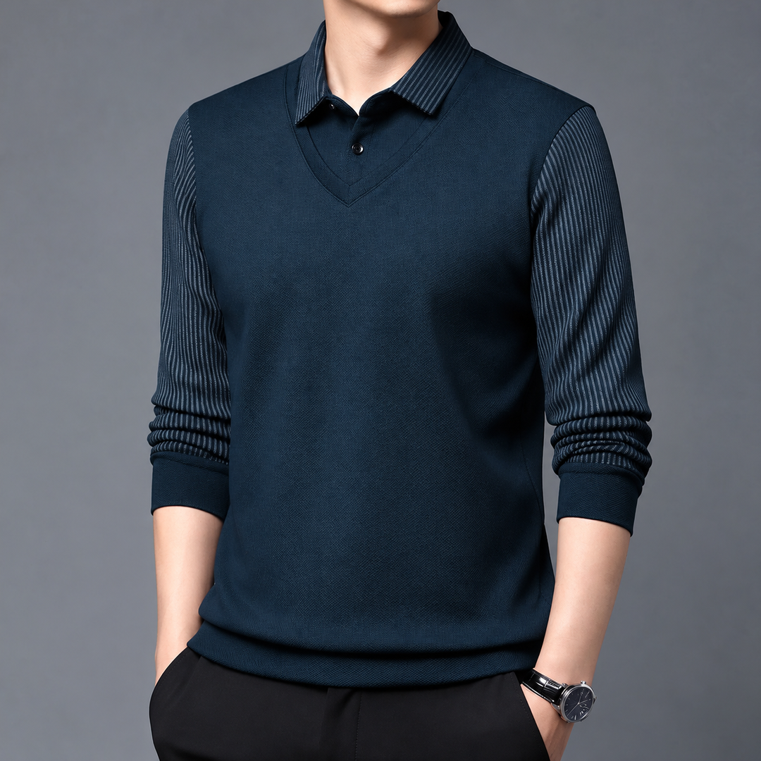 Pedroo - Camisola Com Mangas Às Riscas E Gola De Camisa Com Botões