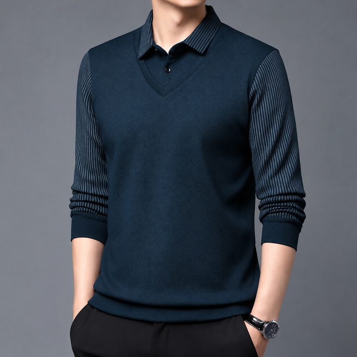 Pedroo - Camisola Com Mangas Às Riscas E Gola De Camisa Com Botões
