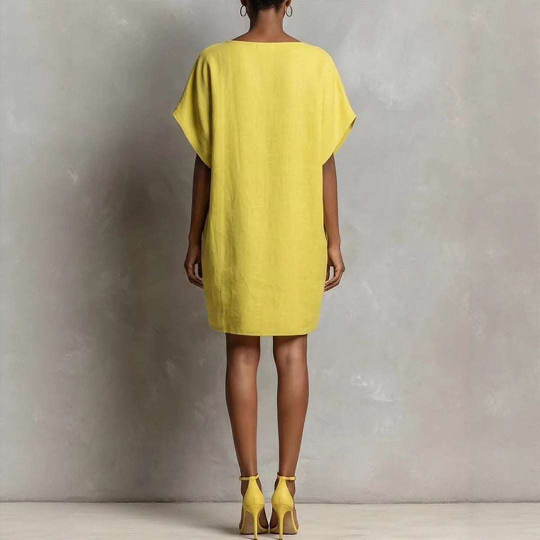 Hulina - Vestido Casual De Linho Com Bolsos