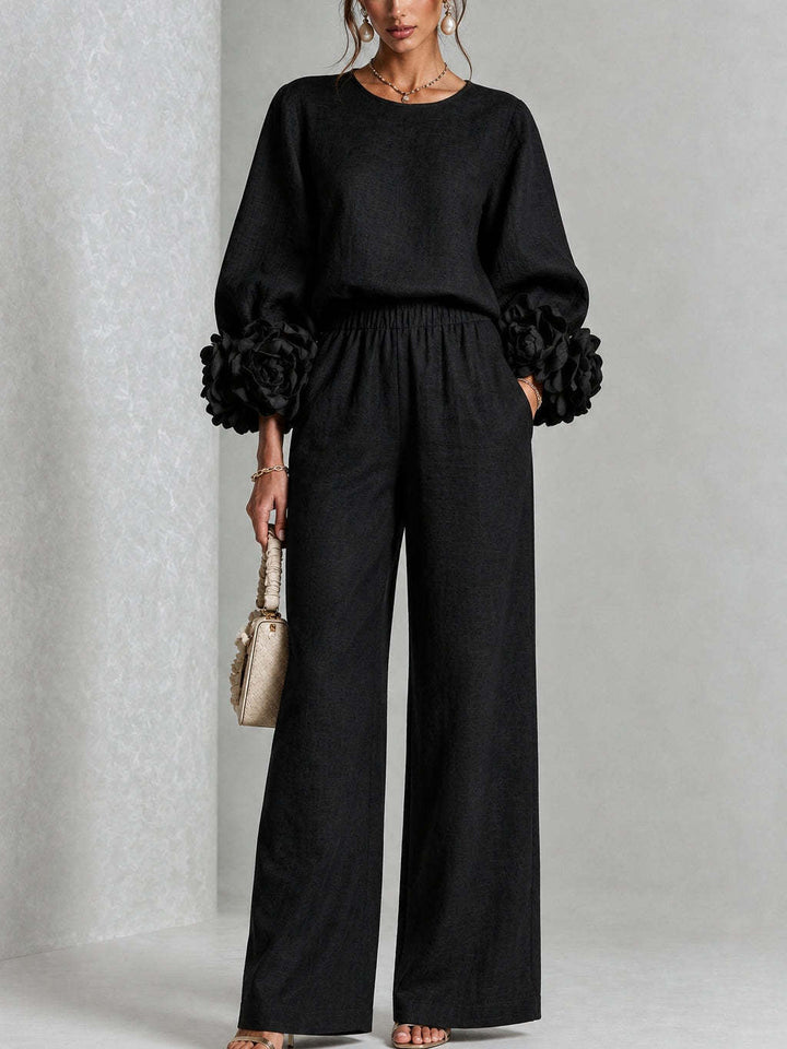 Ayser - Conjunto de Blusa e Calças Com Punhos Florais