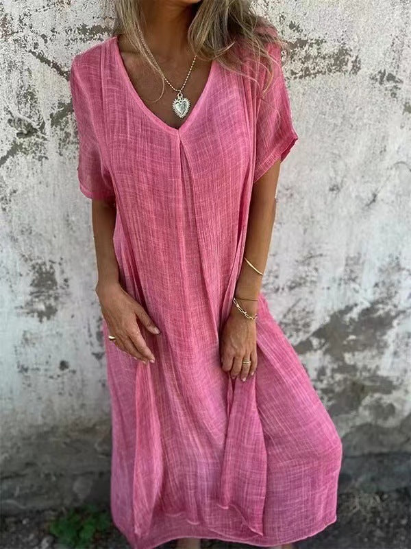 Naduni - Vestido Elegante em Algodão e linho Com Decote em V