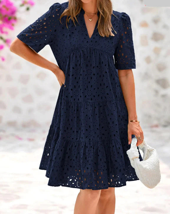 Anjika - Vestido De Verão Elegante Com Folhos De Renda
