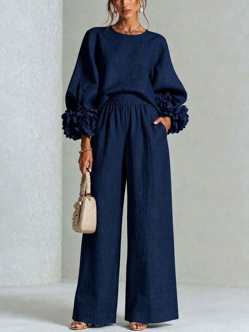 Ayser - Conjunto de Blusa e Calças Com Punhos Florais