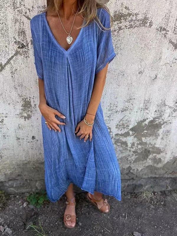 Naduni - Vestido Elegante em Algodão e linho Com Decote em V
