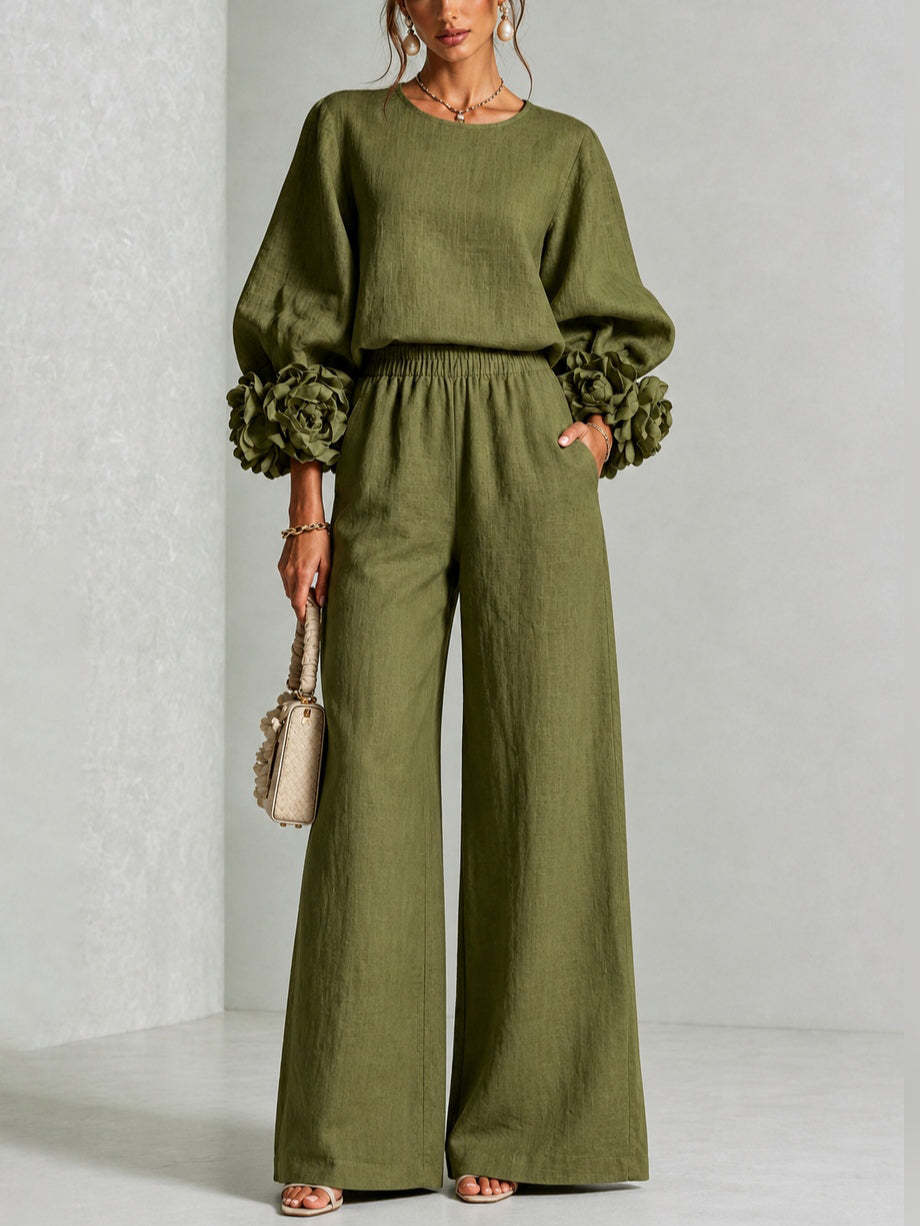 Ayser - Conjunto de Blusa e Calças Com Punhos Florais