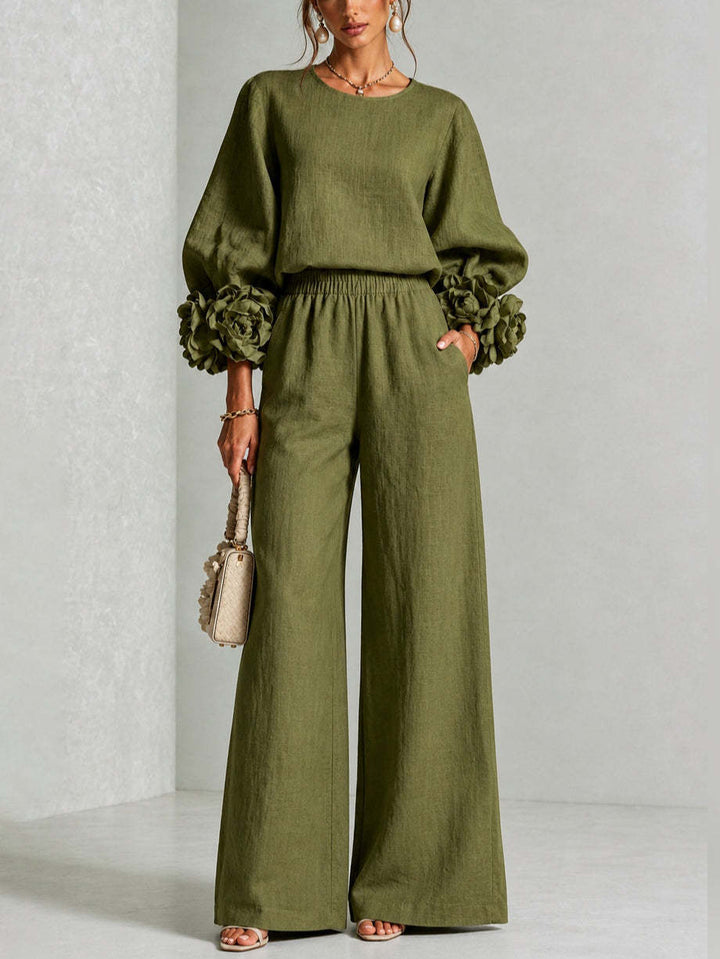 Ayser - Conjunto de Blusa e Calças Com Punhos Florais