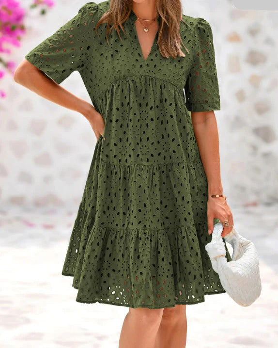 Anjika - Vestido De Verão Elegante Com Folhos De Renda