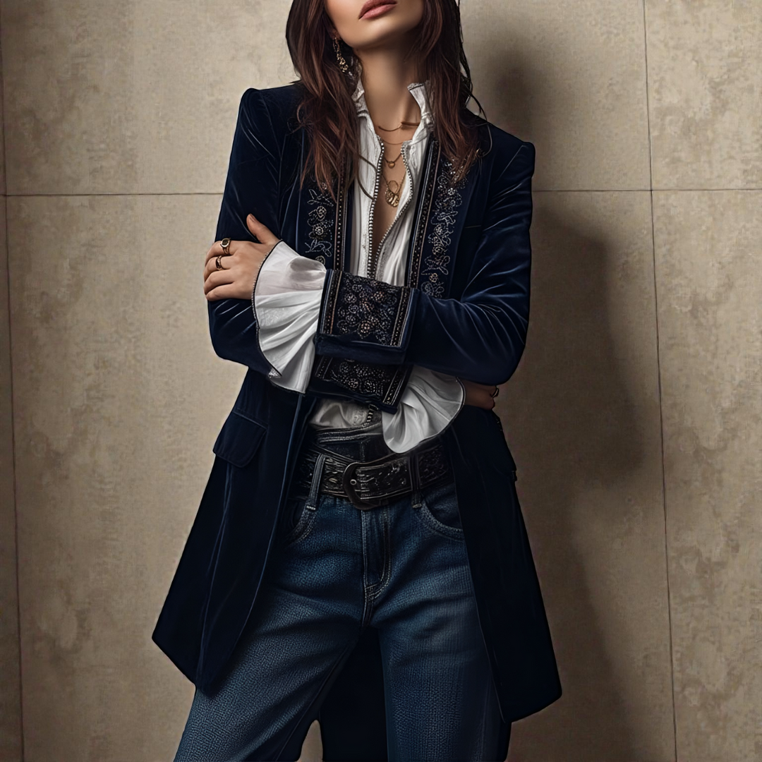Naeva - Casaco de Veludo de Manga Comprida Elegância Suave