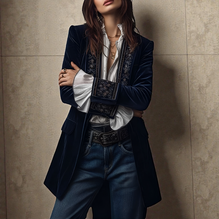 Naeva - Casaco de Veludo de Manga Comprida Elegância Suave
