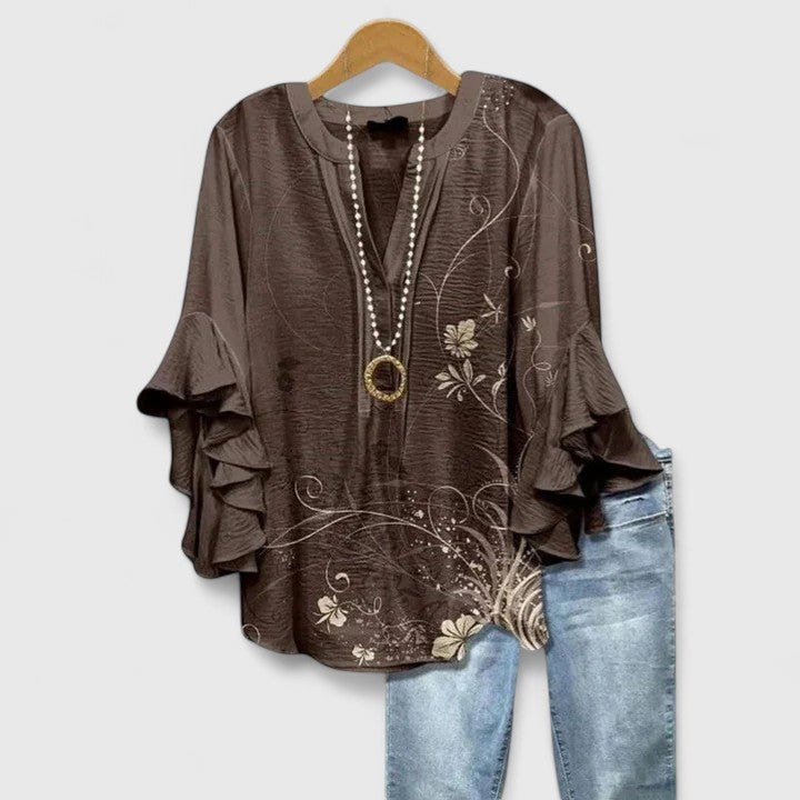 Juria - Blusa Com Mangas Com Folhos e Estampado Floral