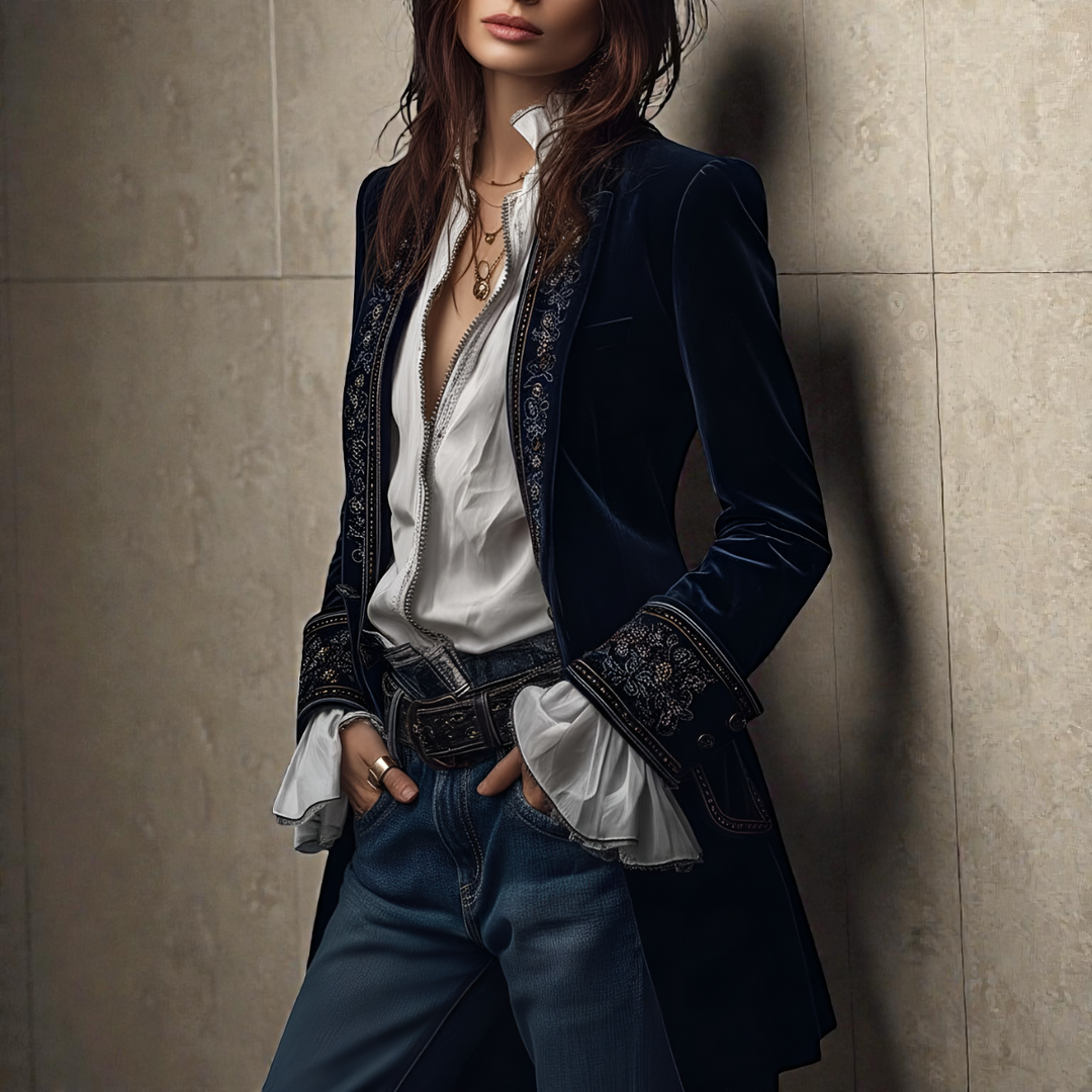 Naeva - Casaco de Veludo de Manga Comprida Elegância Suave