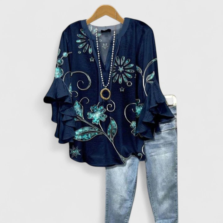 Juria - Blusa Com Mangas Com Folhos e Estampado Floral