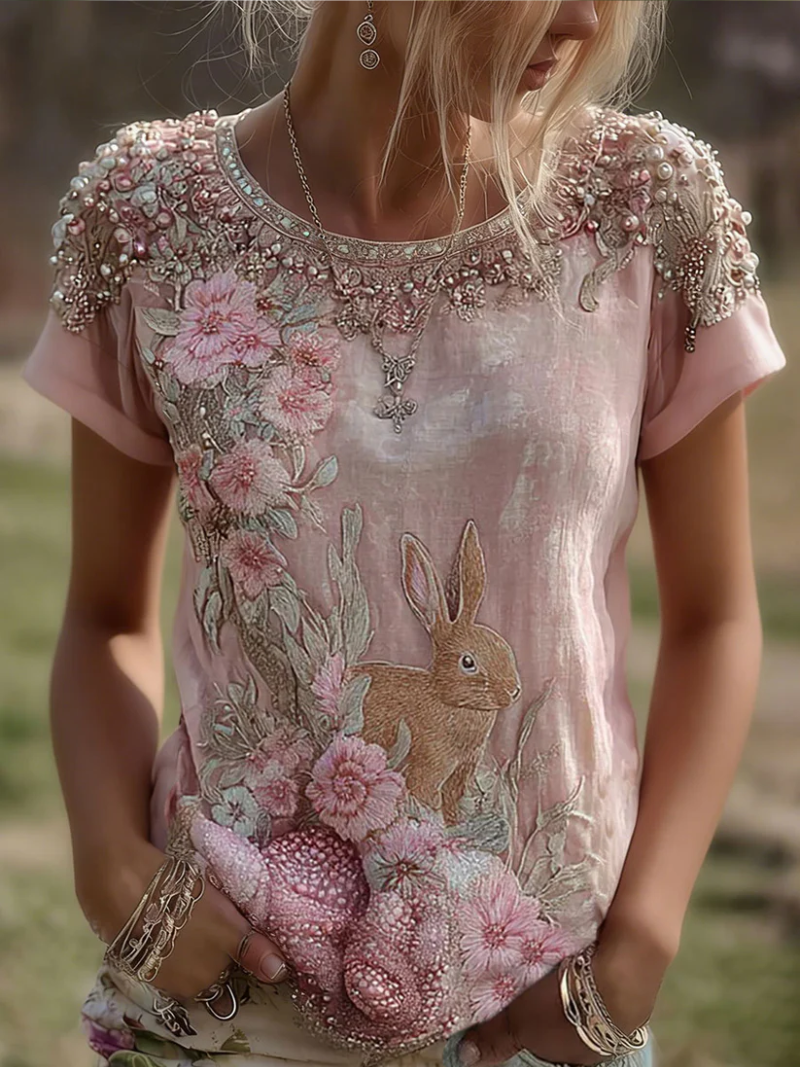 Julija - Blusa De Gola Redonda Com Motivo De Coelho
