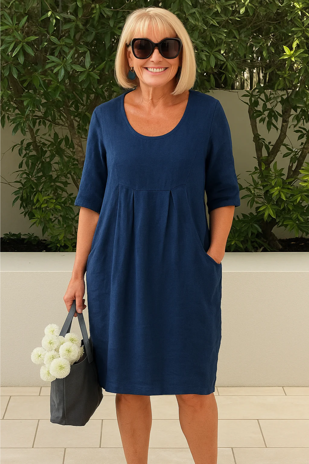 Lienaa - Vestido De Gola Redonda Com Bolsos