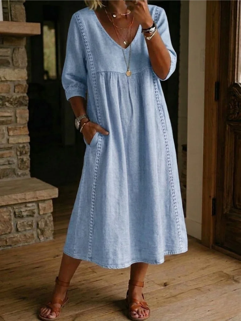 Zelmiraa - Vestido Midi Com Bolsos Laterais