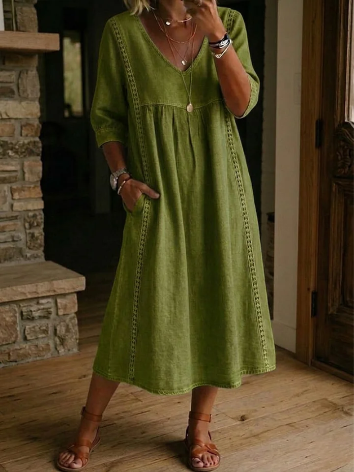 Zelmiraa - Vestido Midi Com Bolsos Laterais
