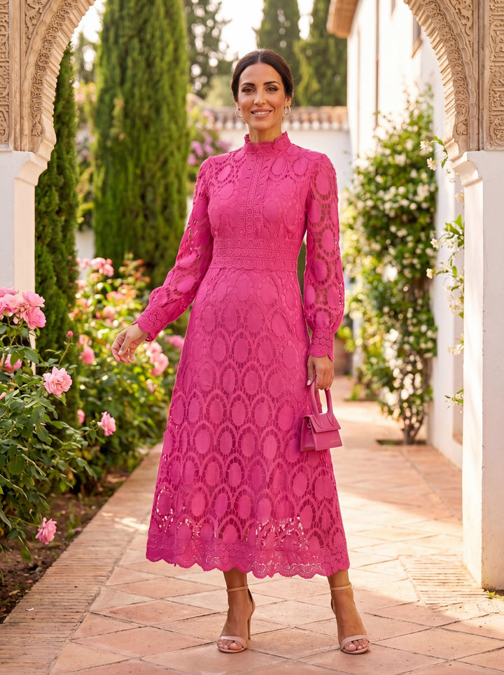 Maelle - Vestido Elegante De Manga Comprida Em Renda