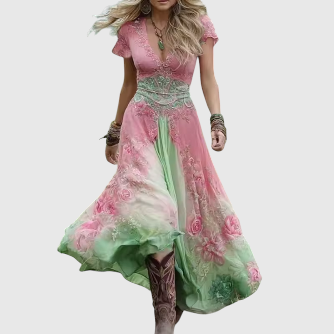 Vihangi - Vestido Floral Justo e Solto