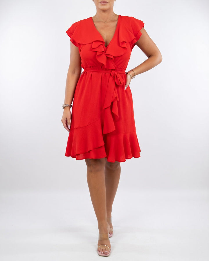 Geiss - Vestido Envolvente Elegante Com Folhos Esvoaçantes