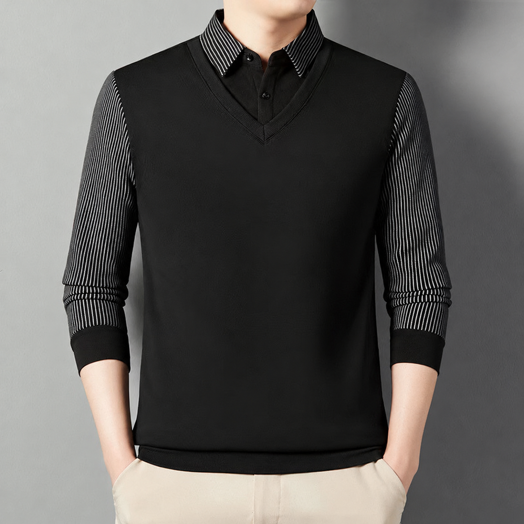 Pedroo - Camisola Com Mangas Às Riscas E Gola De Camisa Com Botões
