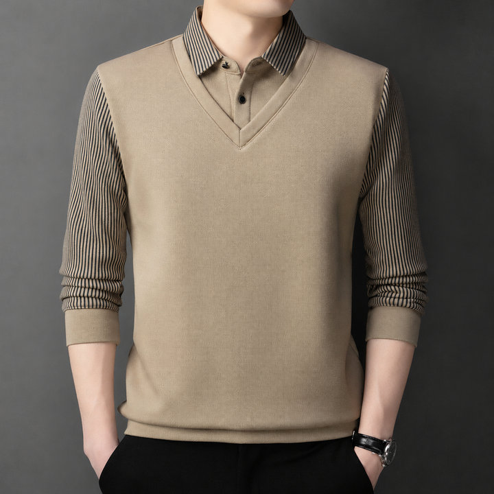 Pedroo - Camisola Com Mangas Às Riscas E Gola De Camisa Com Botões