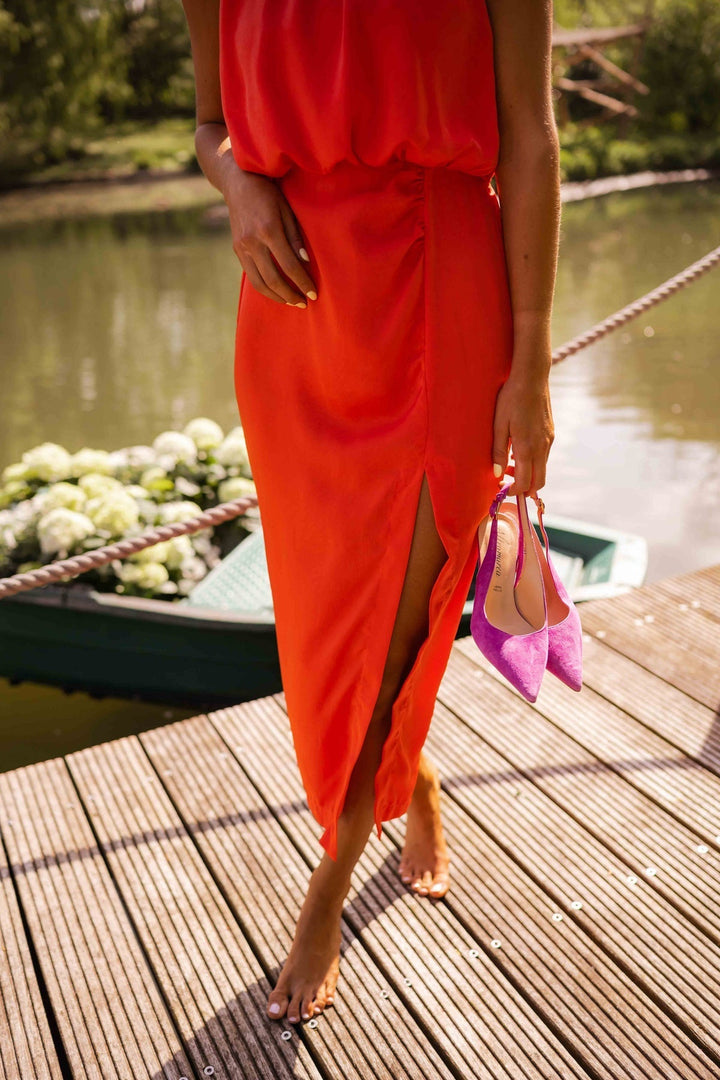 Beulah - Vestido Midi sem Mangas Elegante
