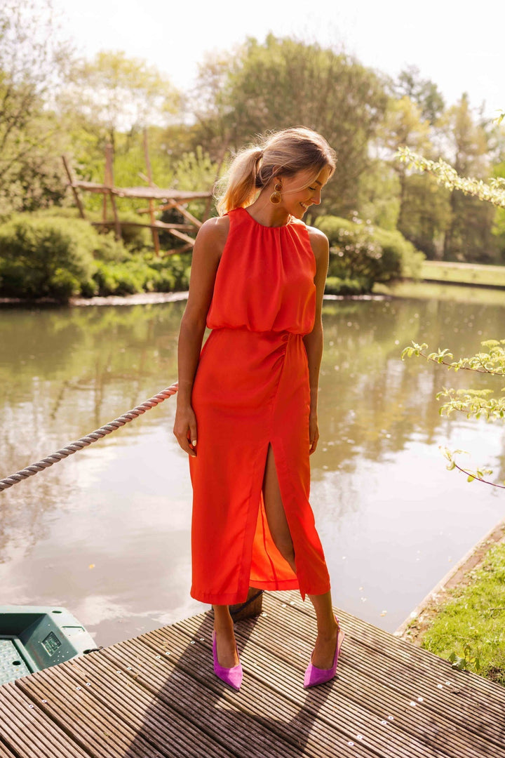 Beulah - Vestido Midi sem Mangas Elegante