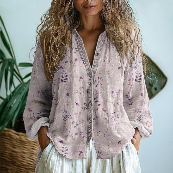 Ereinaa - Camisa Elegante Com Estampado Vintage De Folhas