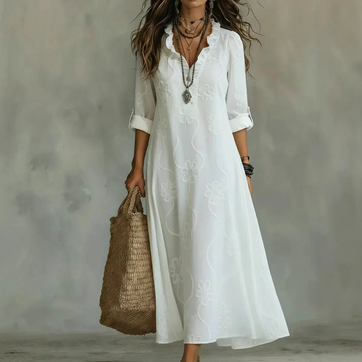 Alyxa - Vestido Comprido Com Bordados Florais