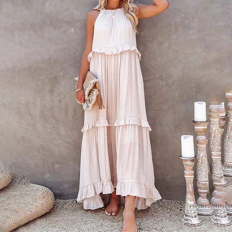 Munalisa - Vestido Maxi Com Folhos