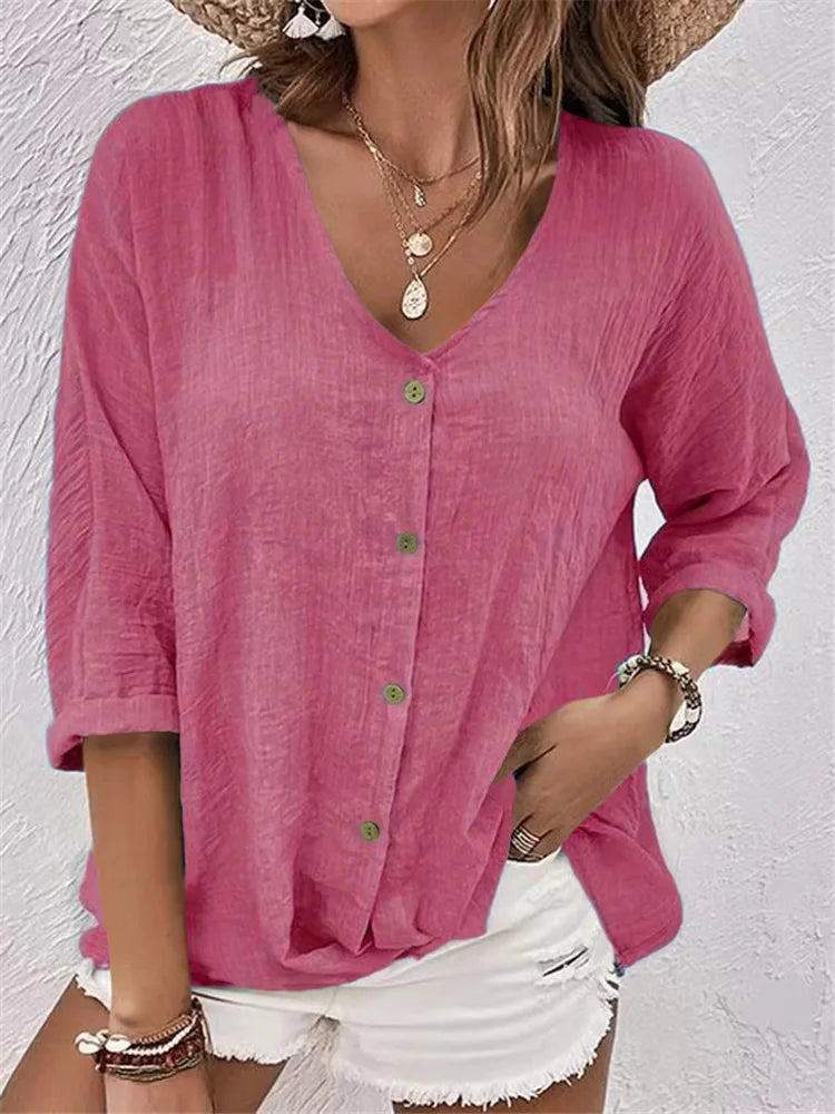 Rosalinda - Blusa de linho de Verão com Botões