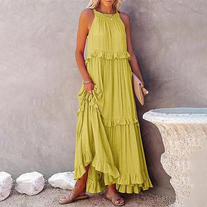 Munalisa - Vestido Maxi Com Folhos