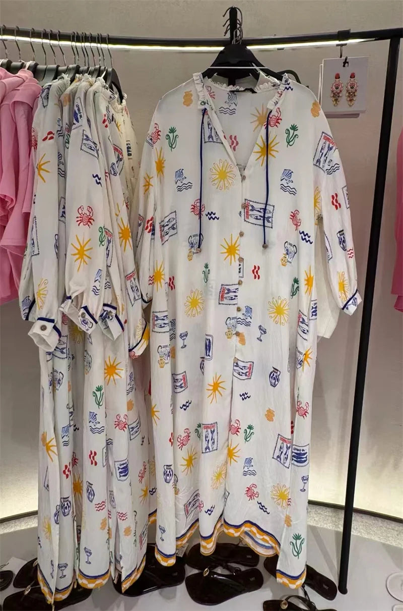 Maris - Vestido Longo Com Estampado E Mangas
