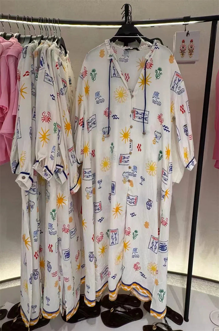 Maris - Vestido Longo Com Estampado E Mangas