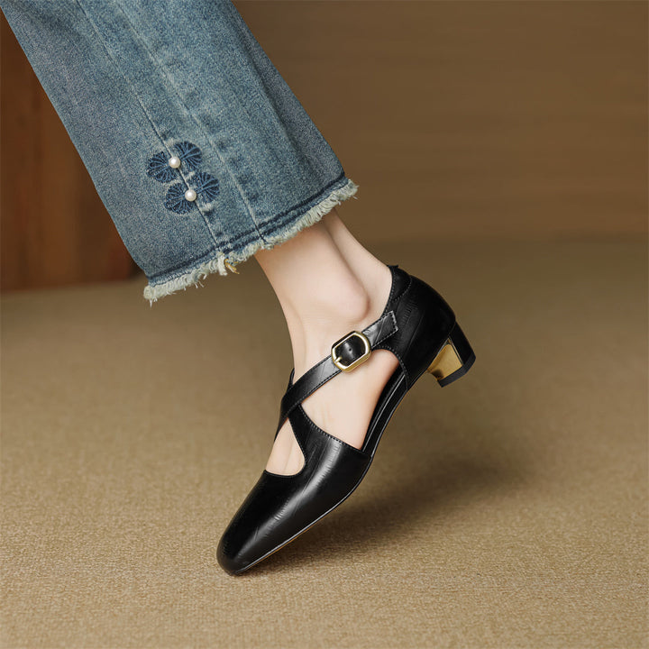 Malena - Sapatos De Couro Com Tiras Cruzadas