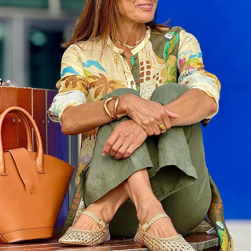 Gabija - Conjunto Elegante De Linho Para o Verão