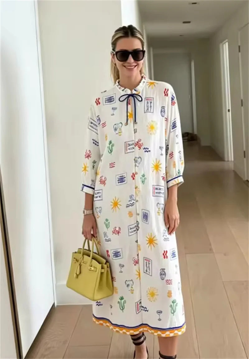 Maris - Vestido Longo Com Estampado E Mangas