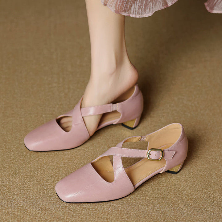 Malena - Sapatos De Couro Com Tiras Cruzadas