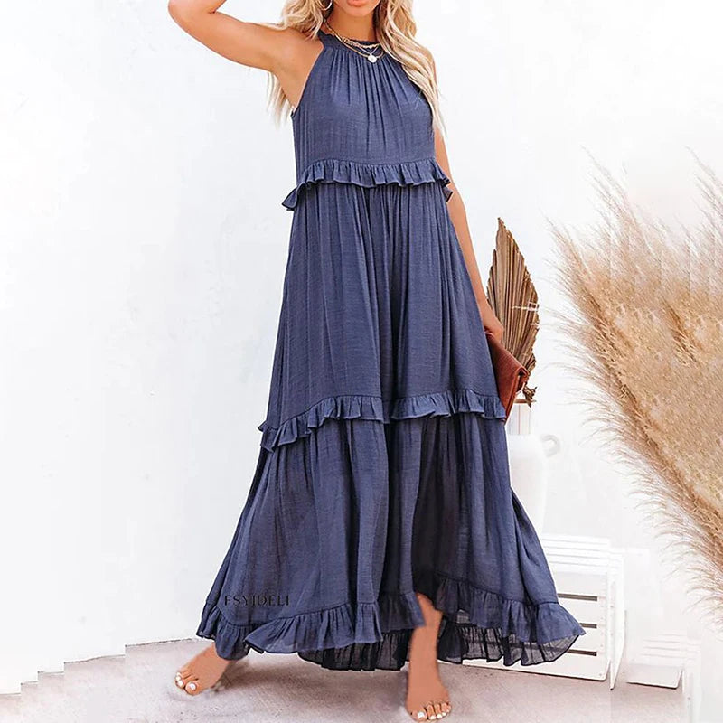 Munalisa - Vestido Maxi Com Folhos