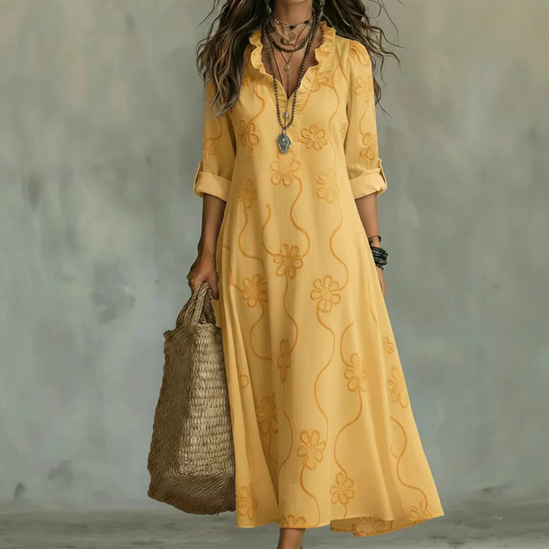 Alyxa - Vestido Comprido Com Bordados Florais