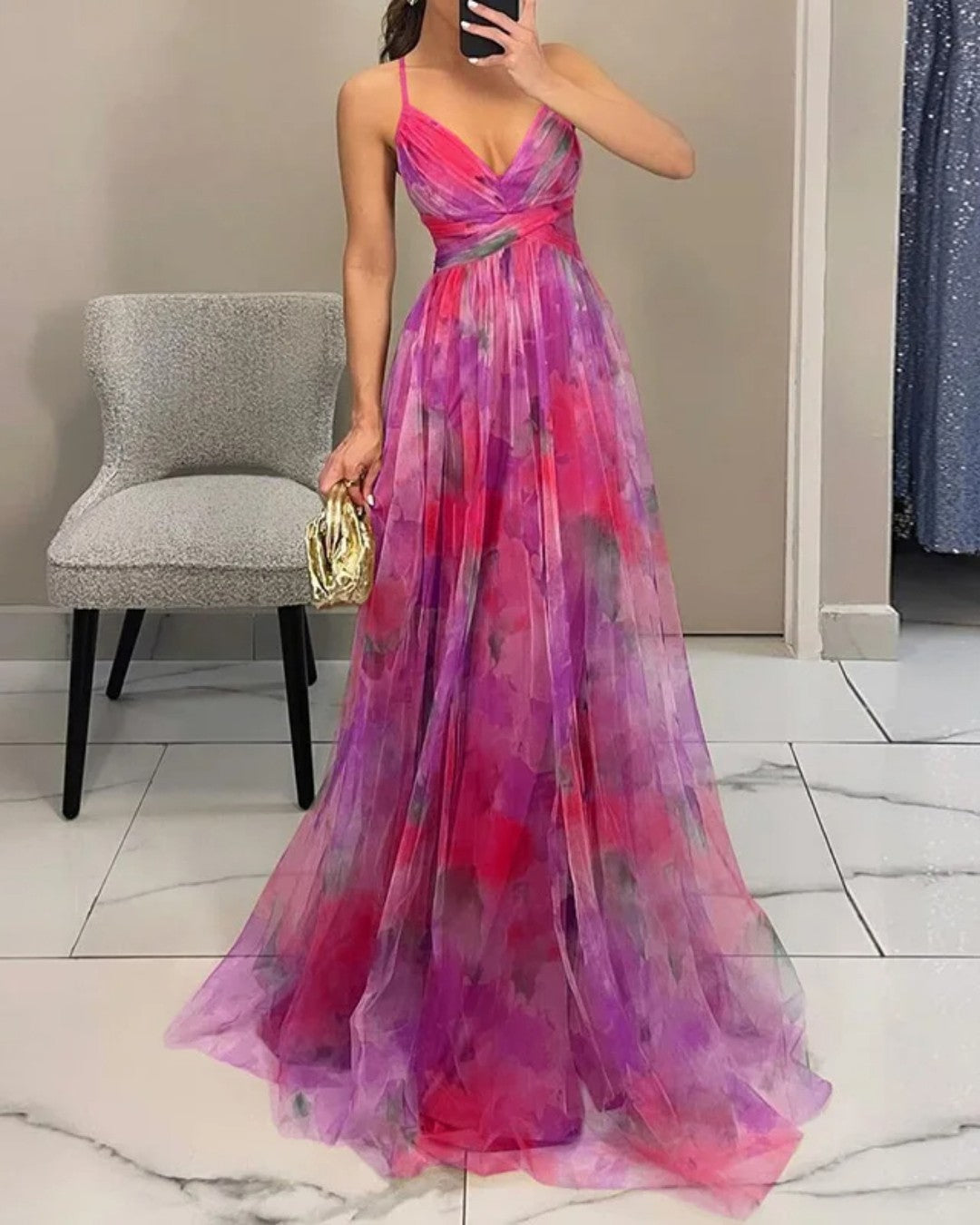 Dinushi - Vestido longo Floral Elegante