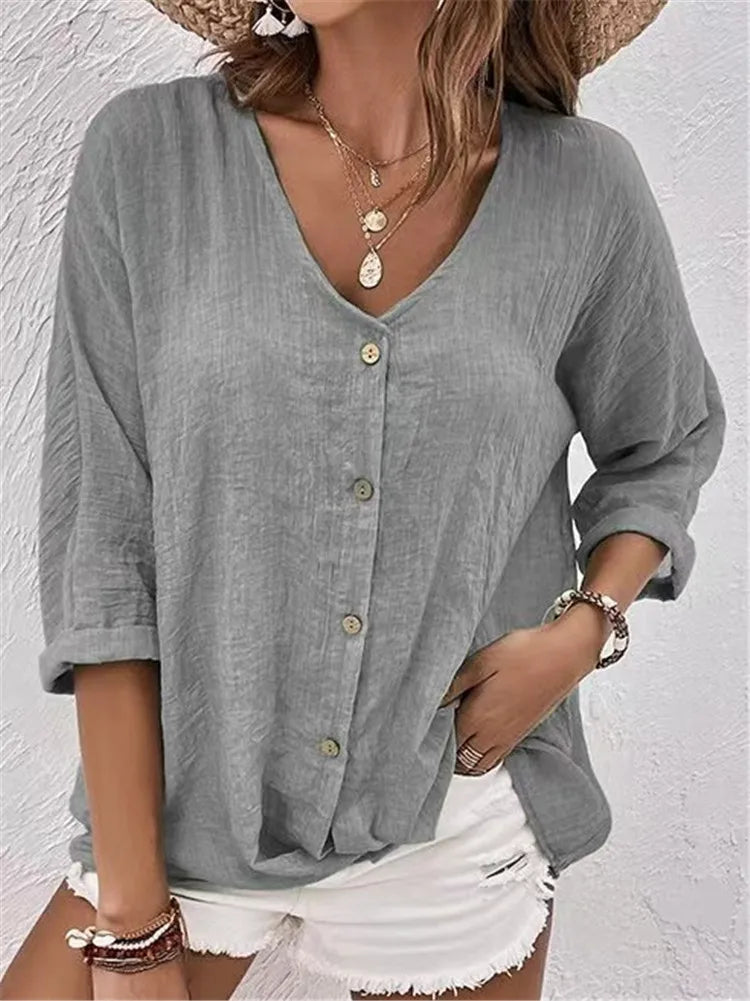 Rosalinda - Blusa de linho de Verão com Botões