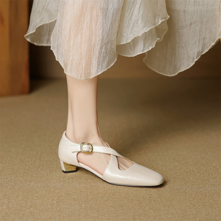 Malena - Sapatos De Couro Com Tiras Cruzadas