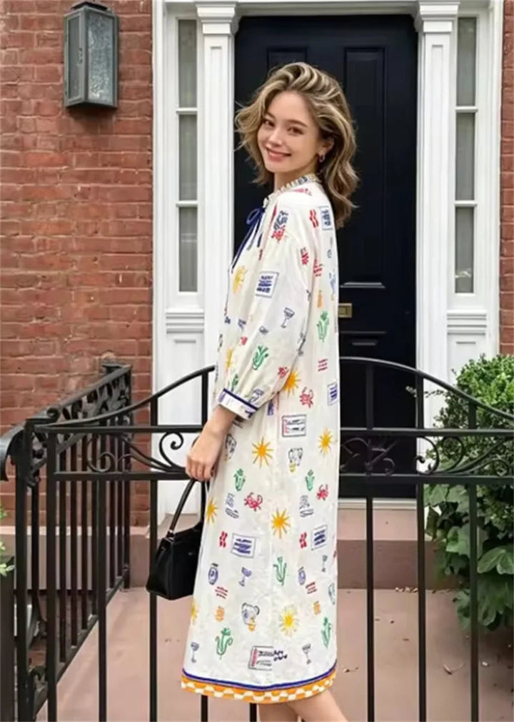 Maris - Vestido Longo Com Estampado E Mangas