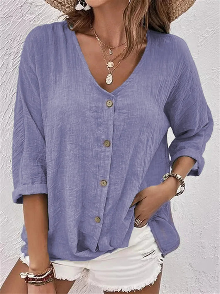 Rosalinda - Blusa de linho de Verão com Botões